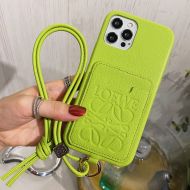 Loewe Anagram iPhone Case with Card Holder In Grained Leather Green