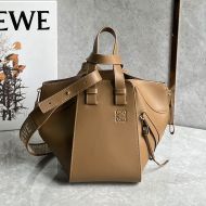 Loewe Compact Hammock Bag with Jacquard Strap In Satin Calfskin Khaki