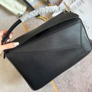 Loewe Medium Puzzle Bag In Grained Calfskin Black