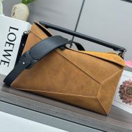 Loewe Medium Puzzle Edge Bag In Suede Brown