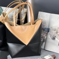 Loewe Medium Puzzle Fold Tote In Shiny Calfskin Black/Brown