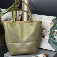 Loewe Medium Puzzle Fold Tote In Shiny Calfskin Military Green/Green