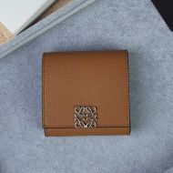 Loewe Mini Anagram Compact Flap Wallet In Pebble Calfskin Brown