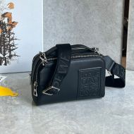 Loewe Mini Camera Crossbody Bag with Jacquard Strap In Satin Calfskin Black