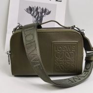 Loewe Mini Camera Crossbody Bag with Jacquard Strap In Satin Calfskin Military Green