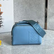 Loewe Mini Camera Crossbody Bag with Jacquard Strap In Satin Calfskin Sky Blue