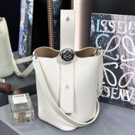 Loewe Mini Pebble Bucket Bag In Grained Calfskin White