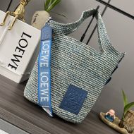 Loewe Mini Slit Bag In Raffia Blue