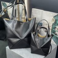 Loewe Puzzle Fold Tote In Shiny Calfskin Black