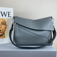 Loewe Puzzle Messenger In Grained Calfskin Sky Blue