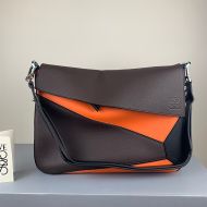 Loewe Puzzle Messenger In Patchwork Calfskin Coffee/Orange