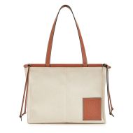 Loewe Small Cushion Tote In Canvas and Calfskin Beige/Brown