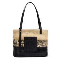 Loewe Small Square Basket Bag In Degrade Raffia and Calfskin Beige/Black