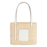 Loewe Small Square Basket Bag In Raffia and Calfskin Beige/White