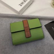 Loewe Small Vertical Trifold Wallet In Grained Calfskin Green