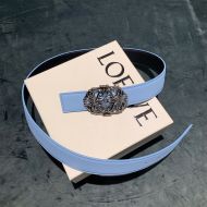 Loewe Anagram Buckle Reversible Belt Smooth Calfskin In Sky Blue