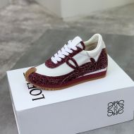 Loewe Flow Runner Sneakers Unisex Nylon And Suede In White/Burgundy