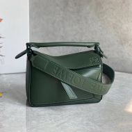 Loewe Mini Puzzle Bag In Satin Calfskin Green