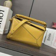 Loewe Small Puzzle Bag With Woven Handle In Mellow Calfskin Yellow